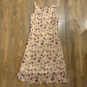 Vintage 90s Faith Love Passion Pink and Brown Floral Sleeveless Midi Dress